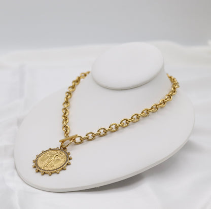 Gold-Tone Crystal Winged Goddess Medallion Necklace