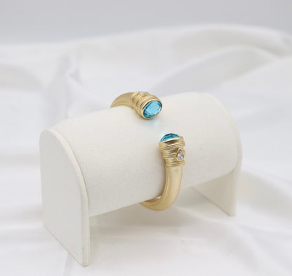 Aqua Blue Gemstone Gold Cuff Bracelet