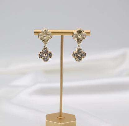 Gold CZ Clover Earrings