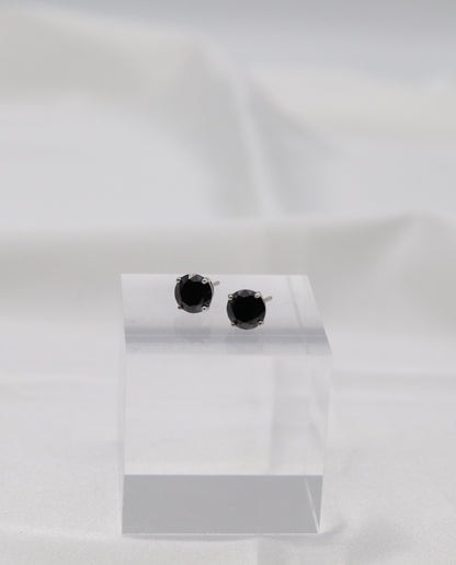 Midnight Black Crystal Stud Earrings – Classic Round Solitaire Studs