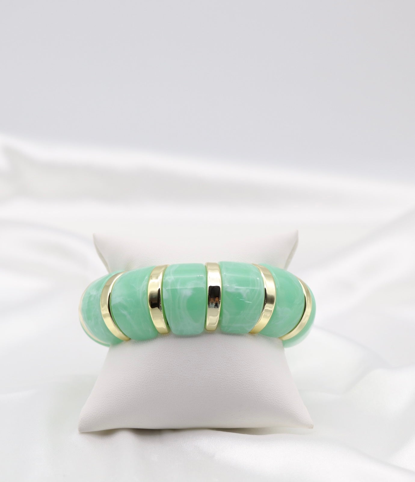 Mint Green Marble Stretch Bracelet with Polished Gold Accents
