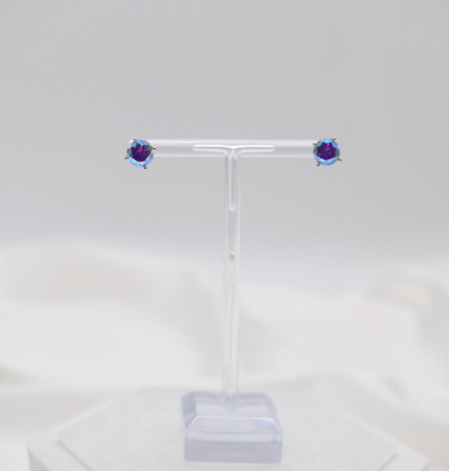 Aurora Rainbow Crystal Stud Earrings – Iridescent Round Solitaire Studs