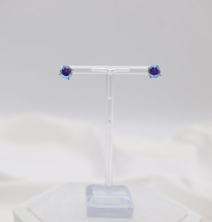 Aurora Rainbow Crystal Stud Earrings – Iridescent Round Solitaire Studs
