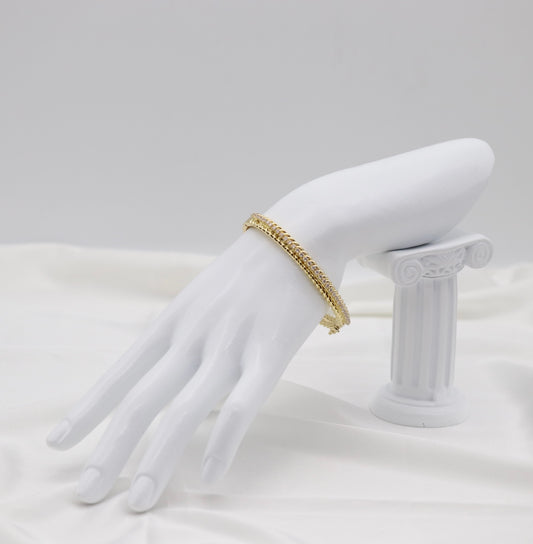 Gold Pavé Rope Bangle Bracelet – Timeless Elegance
