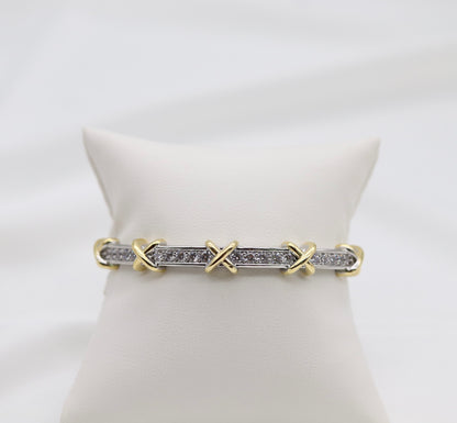 Silver CZ Paved X Stations Hinged Bracelet