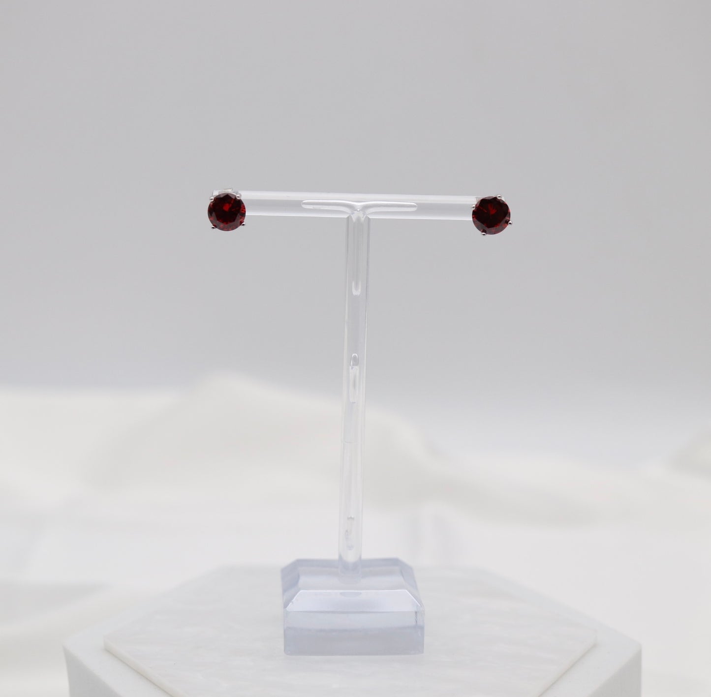 Ruby Red Crystal Stud Earrings – Classic Round Solitaire Studs