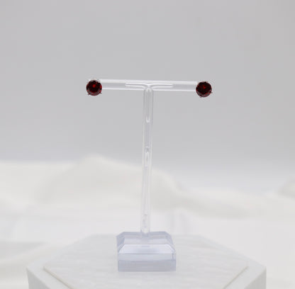 Ruby Red Crystal Stud Earrings – Classic Round Solitaire Studs