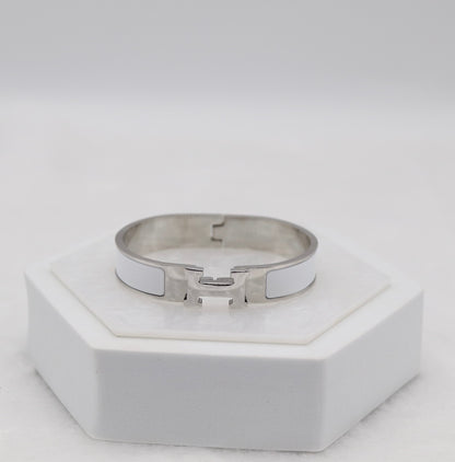 Medium Polished Silver & White Enamel Bracelet