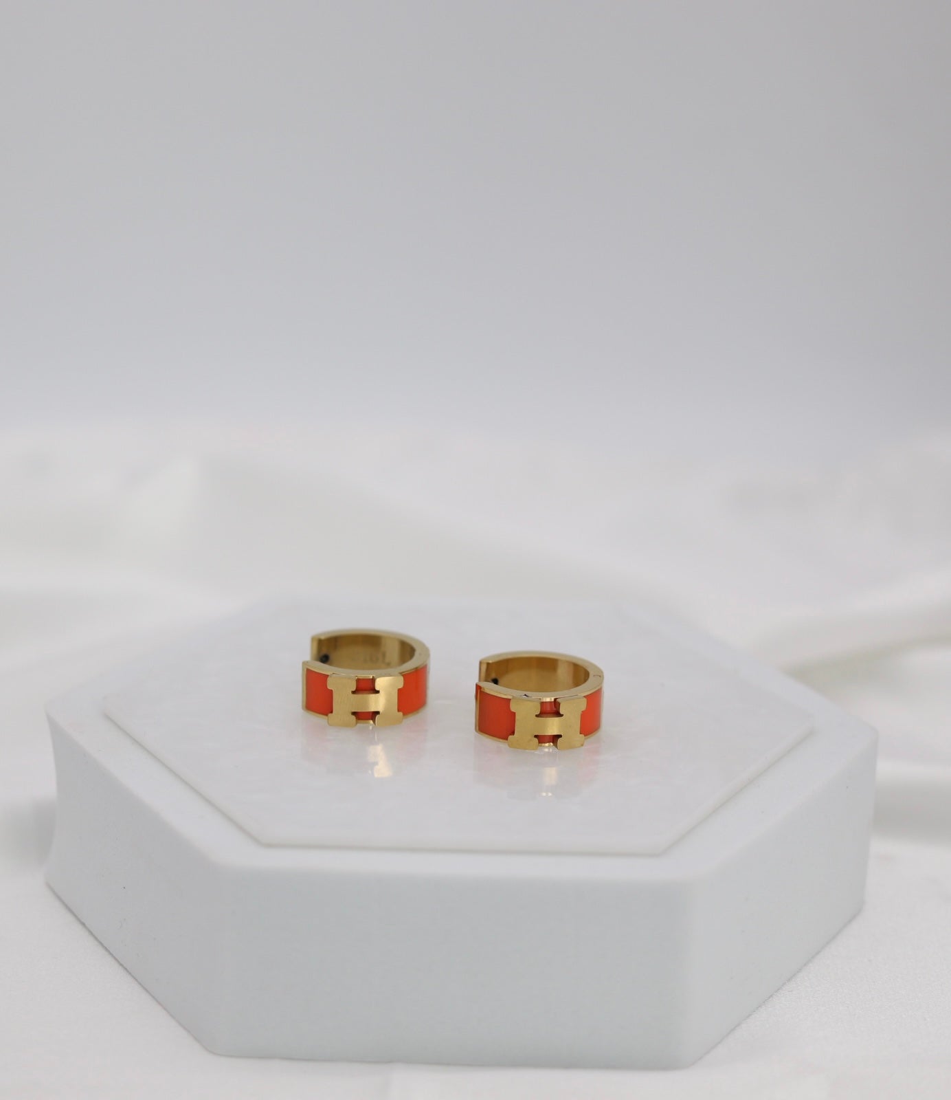 Orange Enamel Gold Huggie Hoop Earrings – Bold Modern Mini Hoops