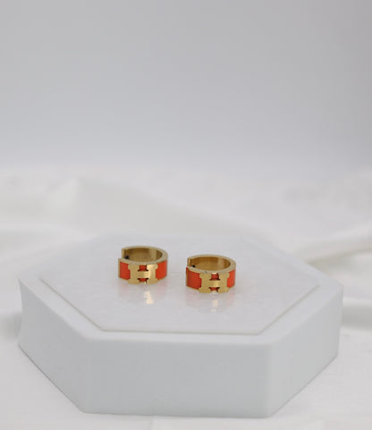 Orange Enamel Gold Huggie Hoop Earrings – Bold Modern Mini Hoops