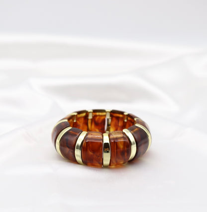 Amber Marble Stretch Bracelet with Polished Gold Accents
