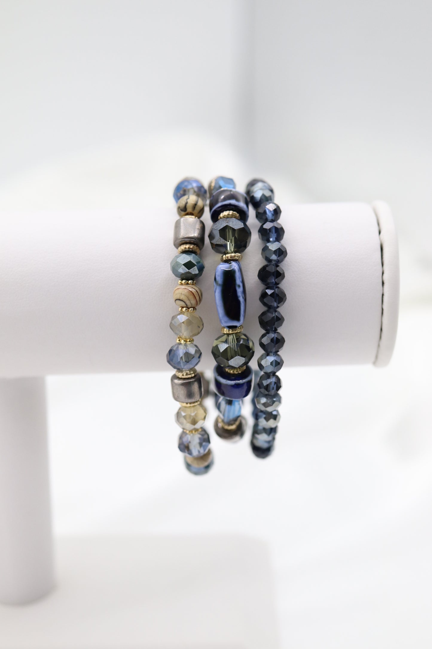 Gold Blue Grey Class Ceramic Bead Bracele Set