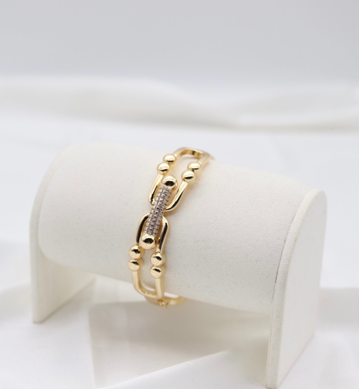 Gold Pavé Beaded Link Bracelet – Modern Luxe Statement