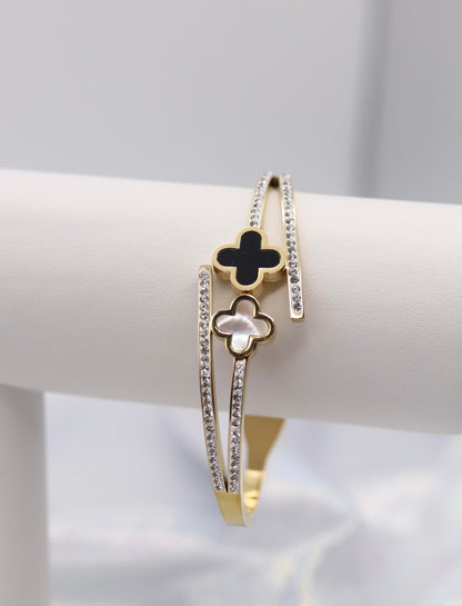 Black and White Clover Cuff Bracelet