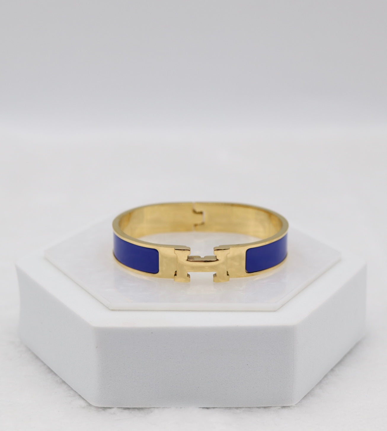 Royal Blue Enamel “H” Bracelet – Gold Tone