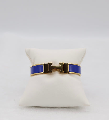 Royal Blue Enamel “H” Bracelet – Gold Tone