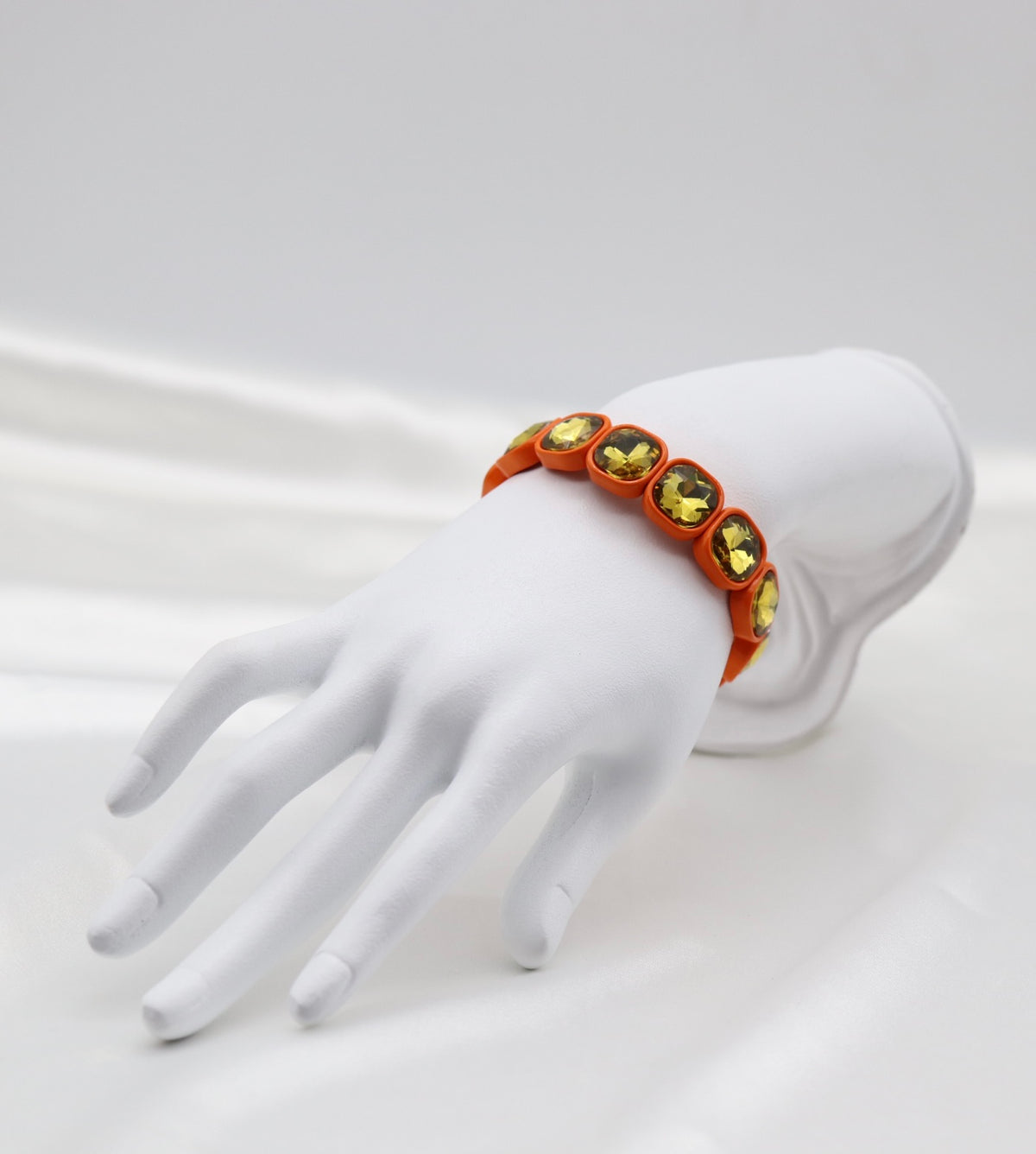 Orange & Golden Crystal Stretch Statement Bracelet