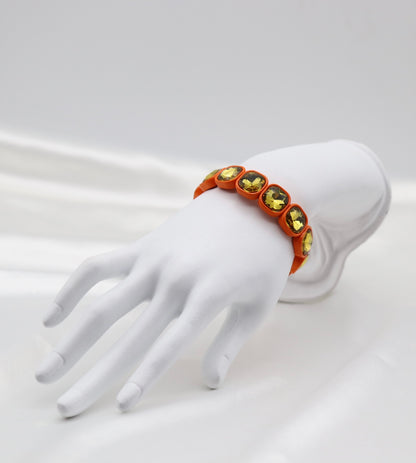 Orange & Golden Crystal Stretch Statement Bracelet