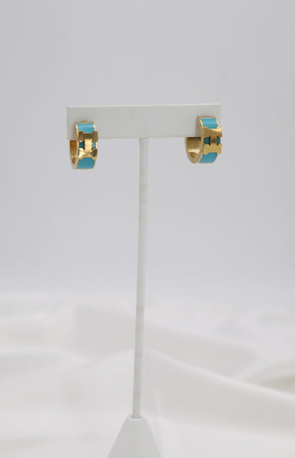 Turquoise Enamel Gold Huggie Hoop Earrings – Bold Modern Statement