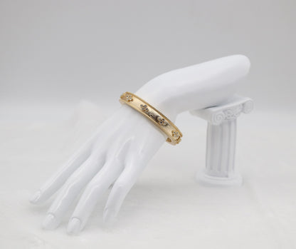 Gold Floral Bangle Bracelet with Delicate Crystal Accents