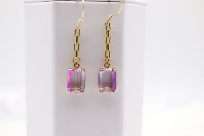 Dangling Rose Colored CZ Fashion Earring