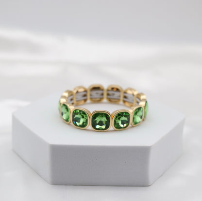 Peridot Green Crystal & Gold Stretch Bracelet