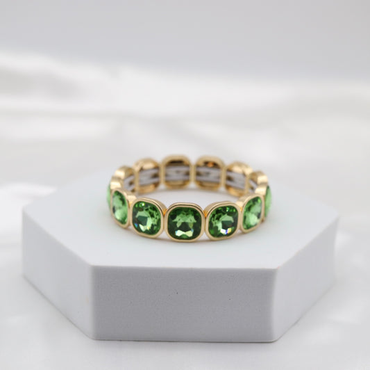 Peridot Green Crystal & Gold Stretch Bracelet