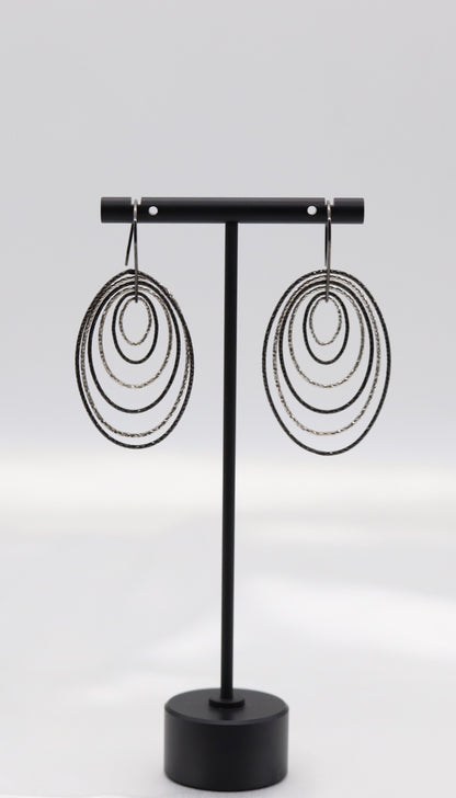Italian Style Multi-Hoop Textured Silver Drop Earrings (Sterling Earrings)