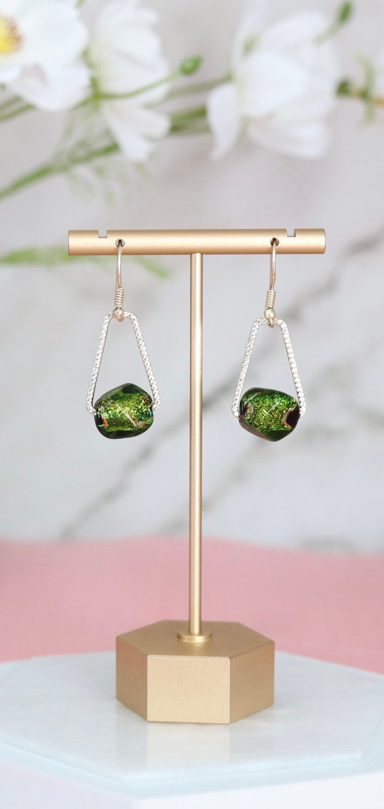 Acrylic Green Bead Earrings