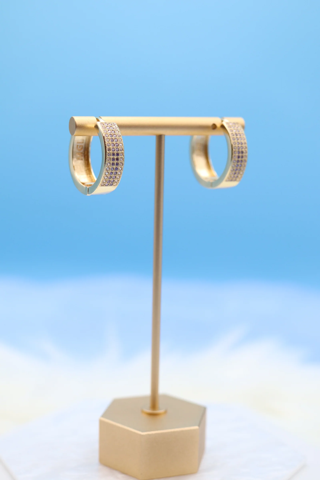 Gold With Diamond Huggie Hoop Earrings