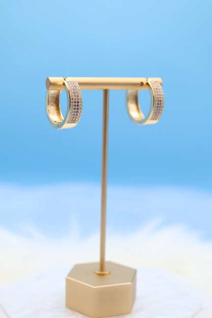 Gold With Diamond Huggie Hoop Earrings
