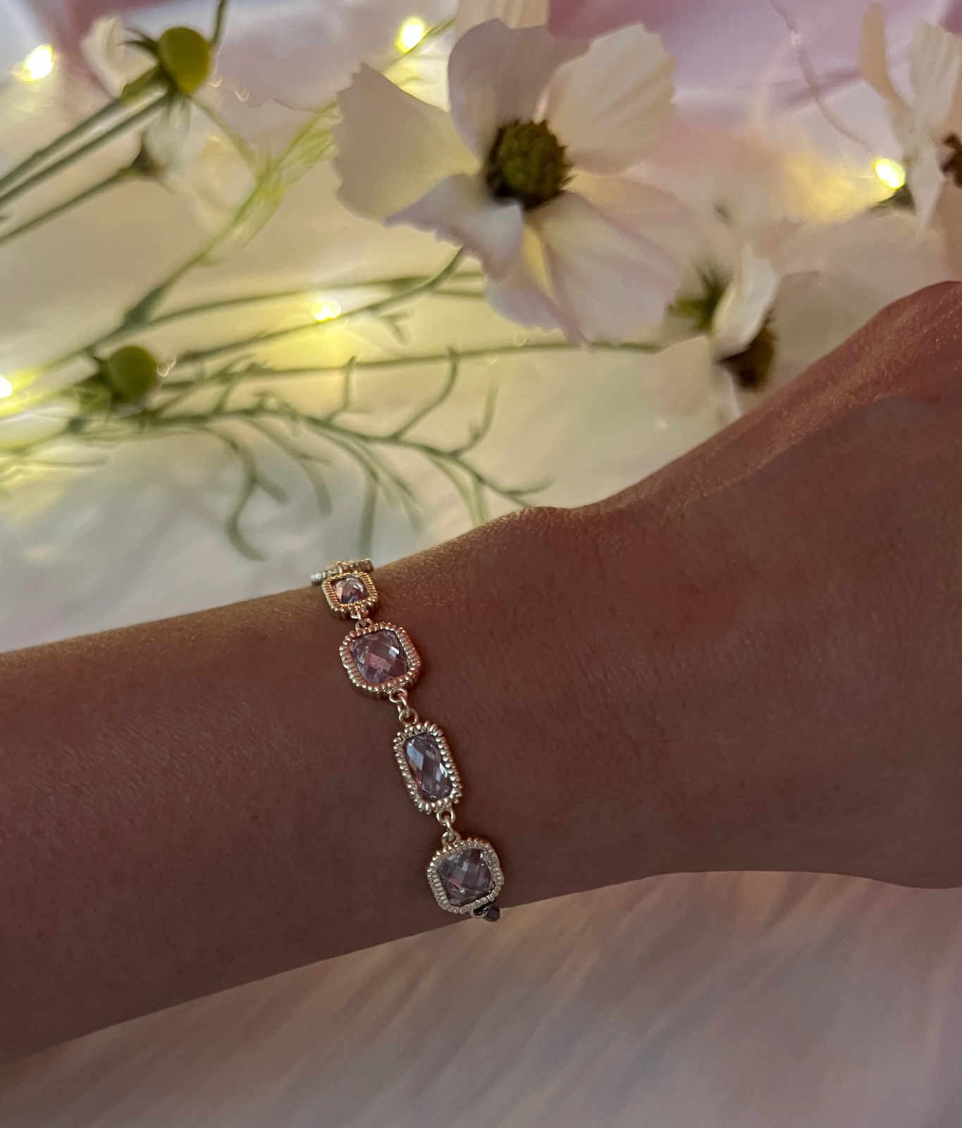 Diamond Station Bracelet with Black Adjustable Bracelet