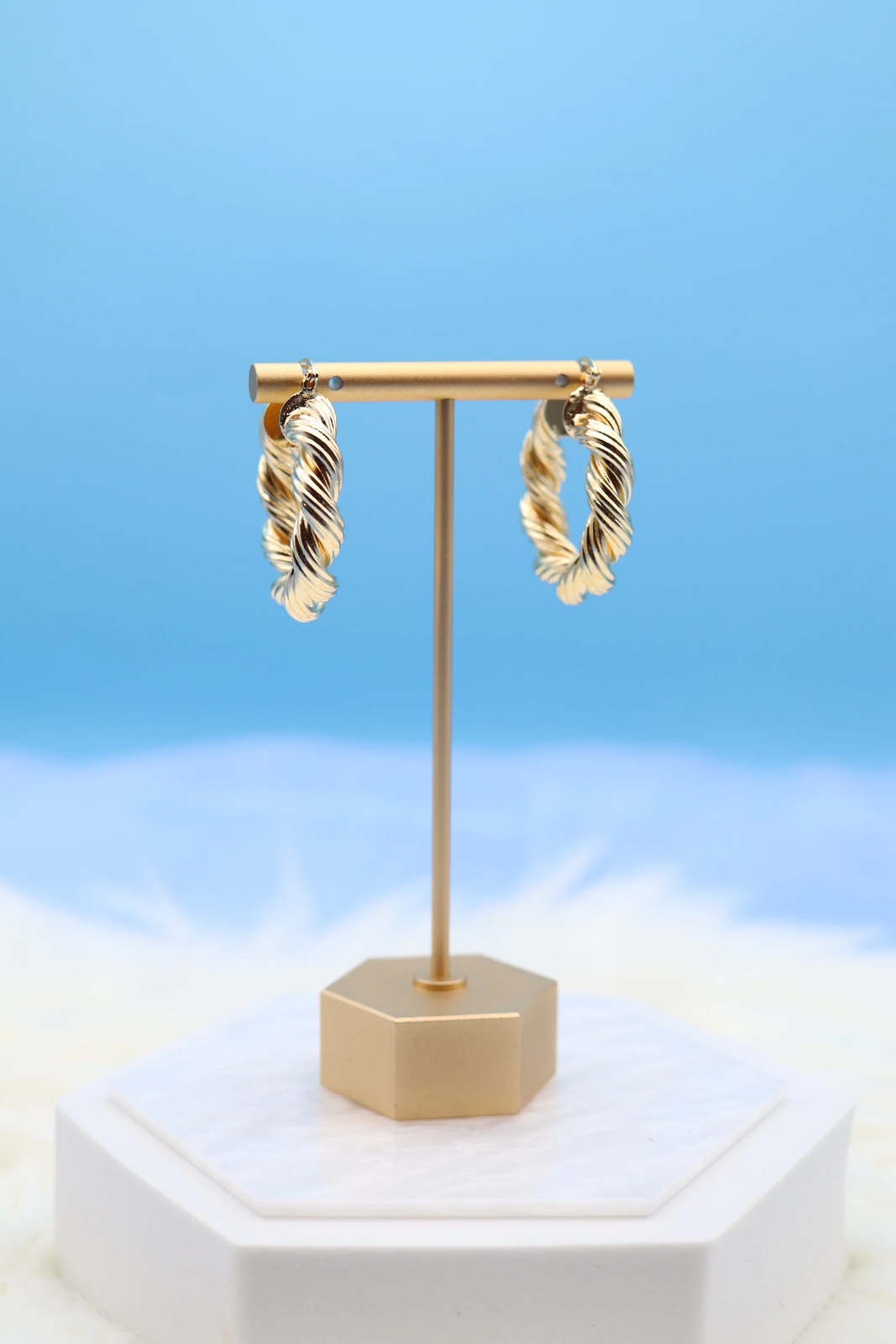 Medium Thick Twisted Gold Hoop Earrings