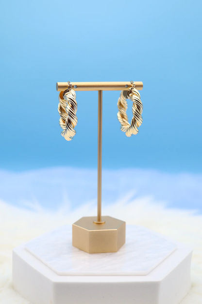 Medium Thick Twisted Gold Hoop Earrings
