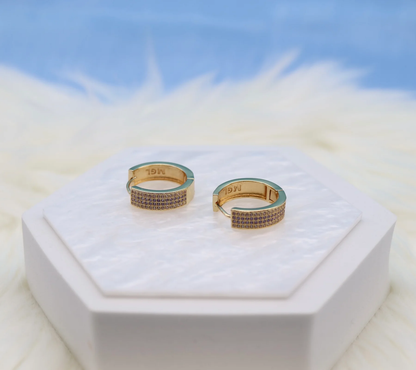 Gold With Diamond Huggie Hoop Earrings