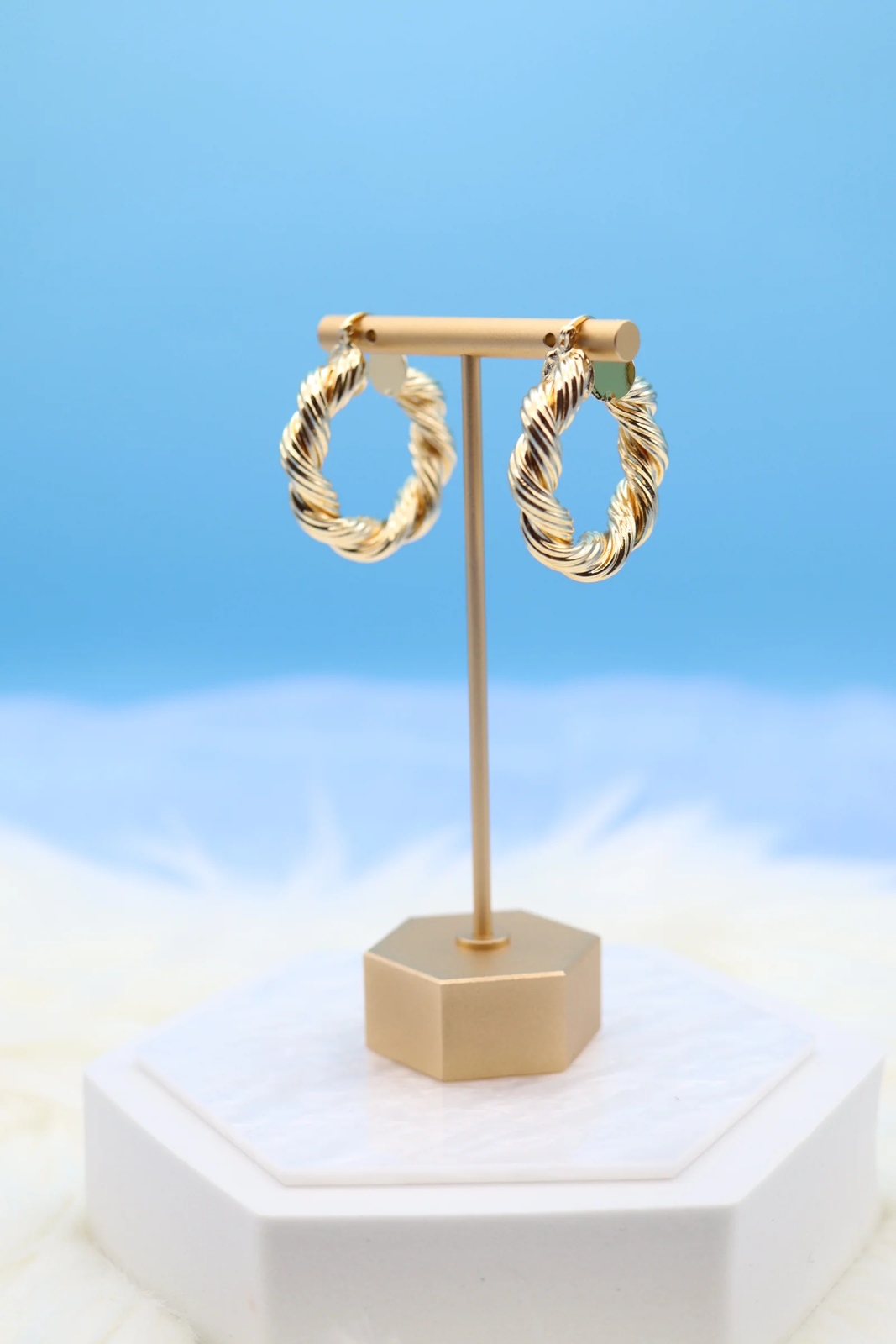 Medium Thick Twisted Gold Hoop Earrings