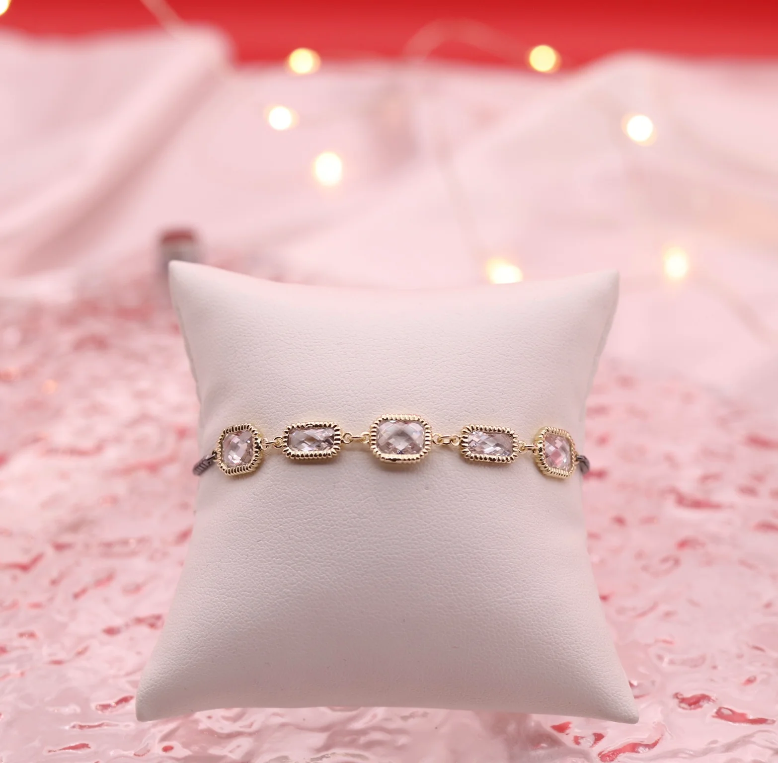 Diamond Station Bracelet with Black Adjustable Bracelet