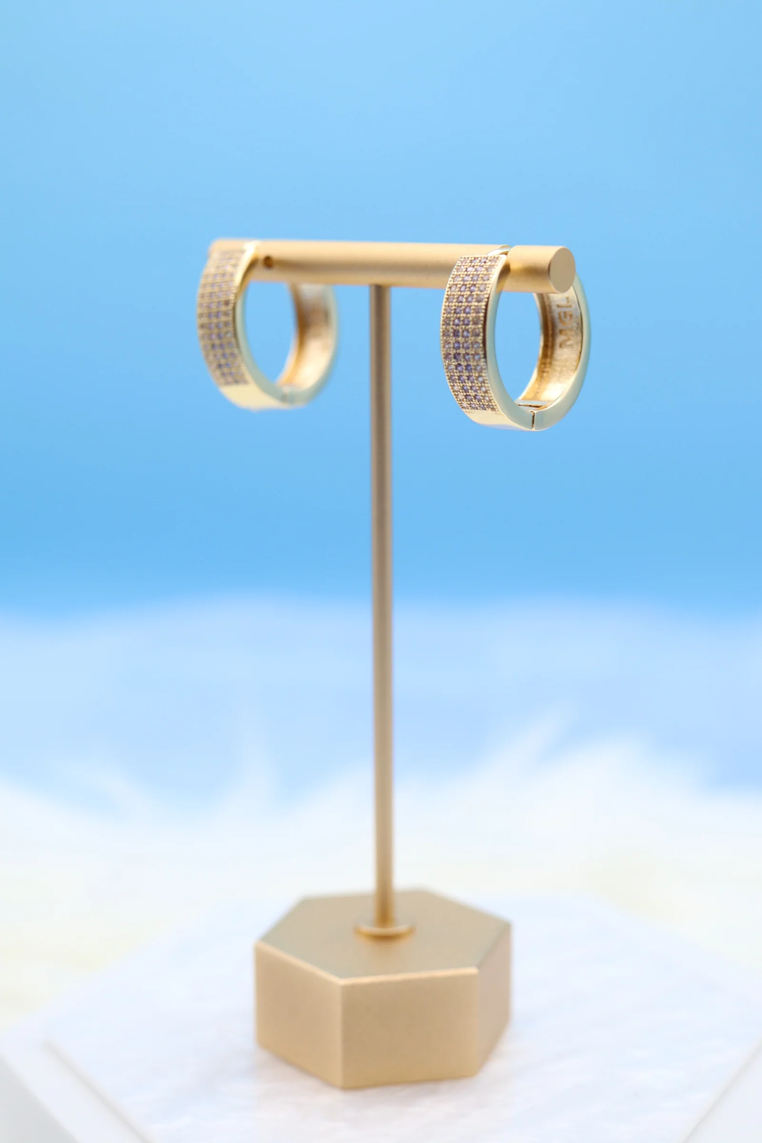 Gold With Diamond Huggie Hoop Earrings
