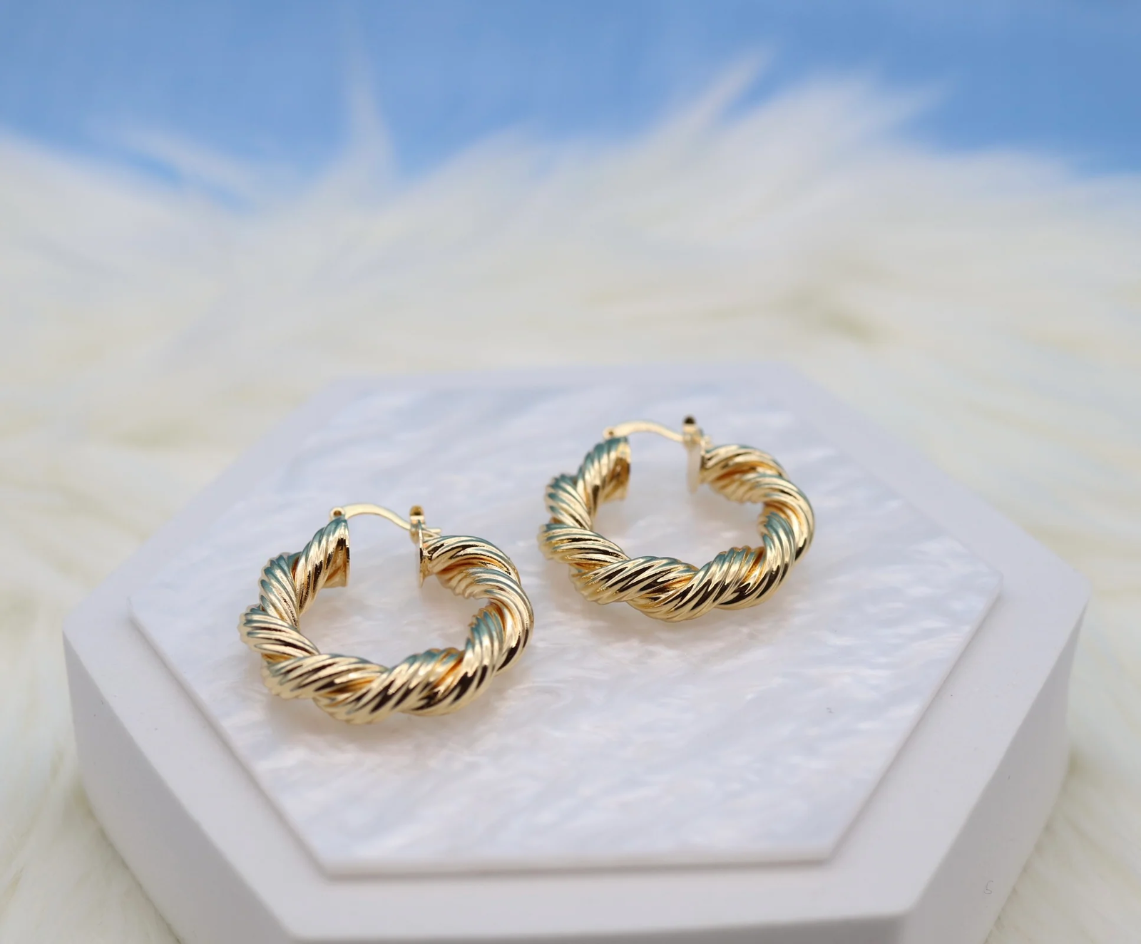 Medium Thick Twisted Gold Hoop Earrings