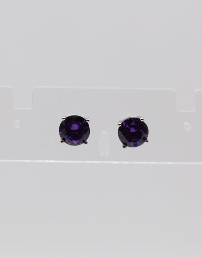 Royal Purple Crystal Stud Earrings – Classic Round Solitaire Studs