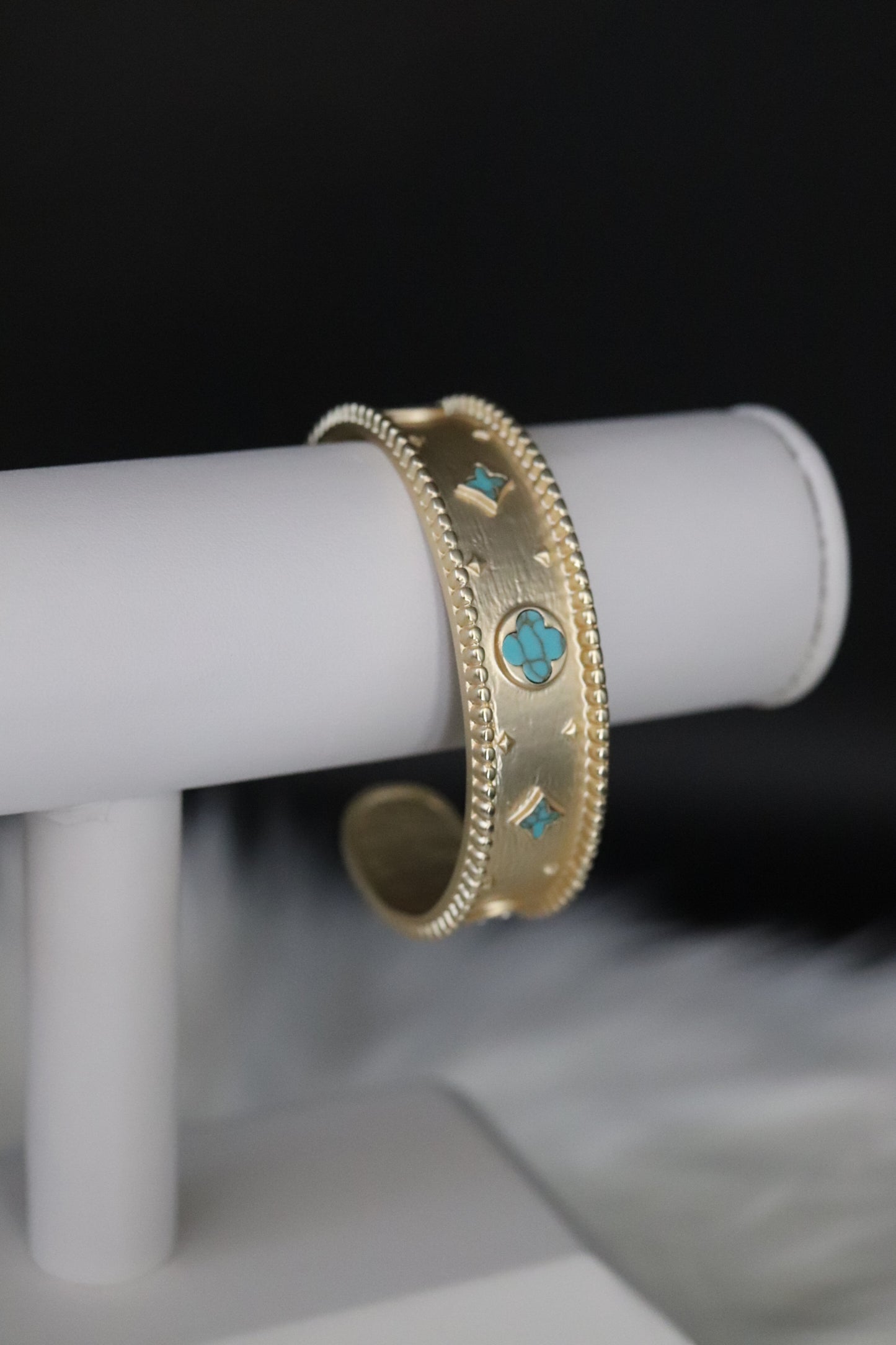 Matt Cuff Gold Bracelet With Turquoise Marquise Stones