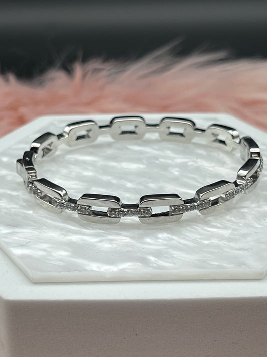 Silver Chain CZ Link Bracelet