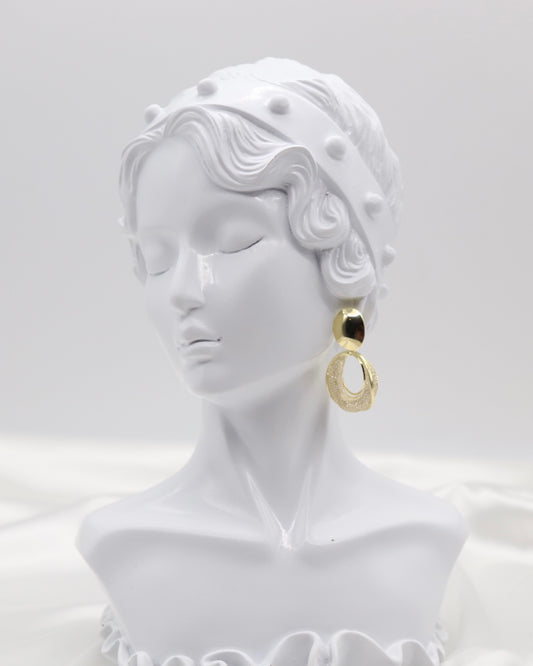 Textured Gold Open Circle Drop Earrings