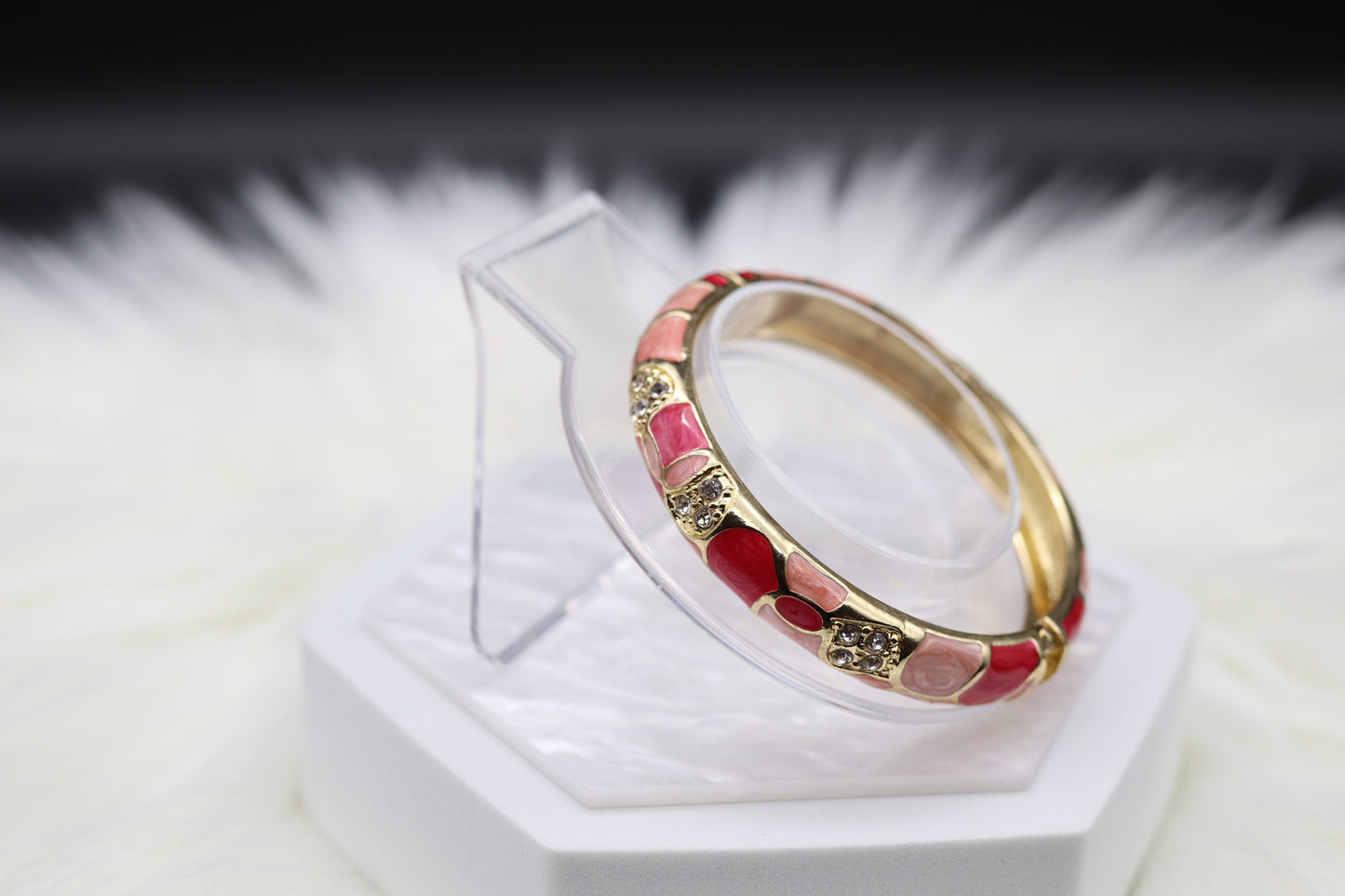 Red and Pink Enamel Bangle Hinged Bracelet