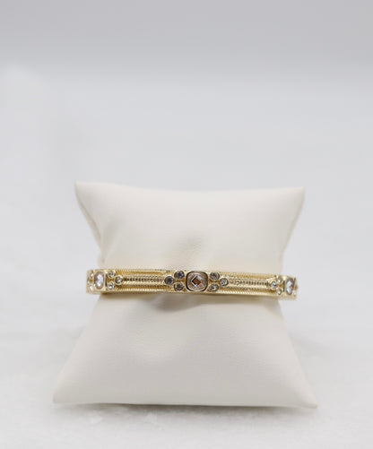 Vintage-Inspired Gold Bracelet with Champagne and Clear CZ Accents