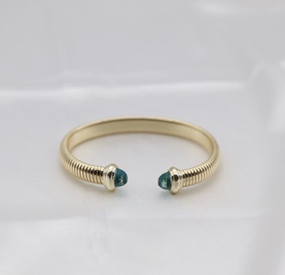 Gold Tubogas Cuff Bracelet With Light Blue Crystal Ends