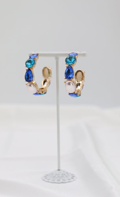 Blue Glass Stone Hoop Earring