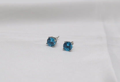 Teal Blue Crystal Stud Earrings – Small Round Solitaire Studs