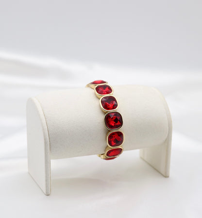 Red Crystal & Gold Stretch Statement Bracelet