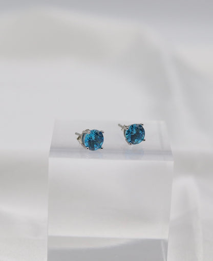 Teal Blue Crystal Stud Earrings – Small Round Solitaire Studs